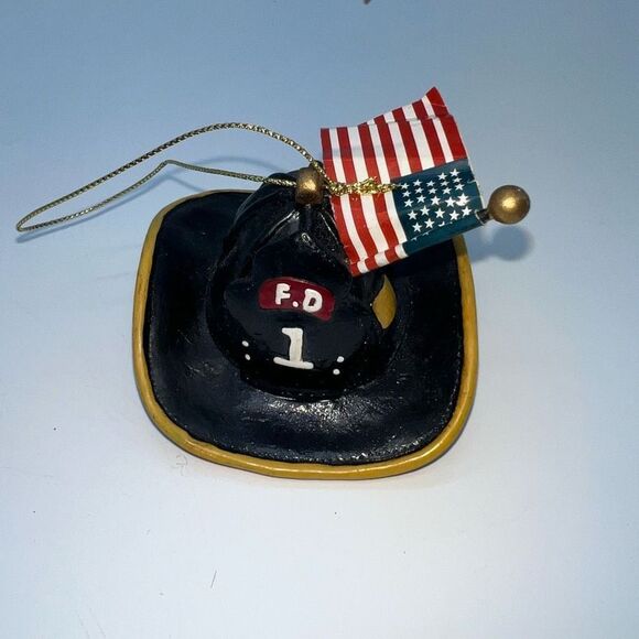 Fireman Hat with American Flag Lightweight Christmas Ornament - Picture 1 of 6